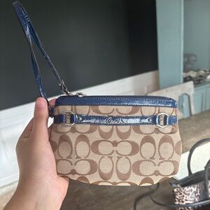 Coach Tan and Blue Signature Wristlet